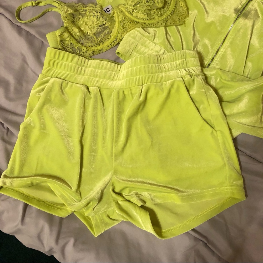 Lace Trim Neon Yellow Bra Set